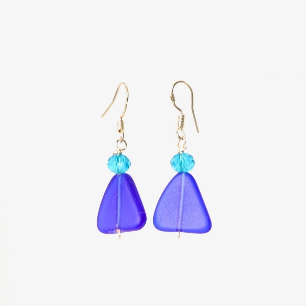 Sea Glass Earrings - Purple Triangle
